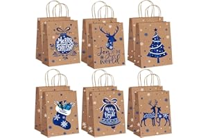 ZDQC 12 Pezzi Sacchetti di Carta di Natale,Sacchetti Regalo di Natale in Carta Kraft,Sacchetti Regalo Di Carta Natale,Sacchetti Regalo Di Natale,Sacchetti Carta Natale,Sacchetti Regalo Di Natale (K)