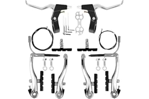 KAHOUI Kit de Frein Velo Tout en Aluminium, Frein VTT avec Leviers Patin Cable Frein Velo, Freins pour Vélo V-Brake avant et arrière, Ensemble de Freins Universel de Vélo pour Velo Pliable VTT BMX (Argent)