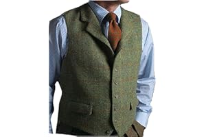 SOLOVE-SUIT Mens Casual Plaid Suit Vest Tweed Slim Fit Waistcoat for Wedding Groomsmen