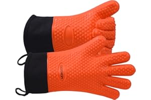 ‎GEEKHOM GEEKHOM Oven Gloves, Heat Resistant Silicone Oven Gloves, BBQ Oven Gloves, Waterproof Kitchen Gloves, Baking Gloves for Cooking Accessories for Barbecuing, Weber, Pizza, Microwave (Orange)
