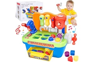 Aragallant Caja Herramientas Juguete Niños 1 2 3 Años, Juguetes Montessori Banco de Herramientas con Sonido Luces, Banco de Trabajo con Juego Herramientas Infantiles Regalo Juegos Educativos