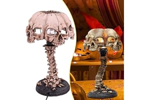 J-ouuo Veilleuse Squelette d'halloween, Lampe de Table Tête de Mort en Résine, Lampe de Table Squelette Créative LED Statue Tête de Mort Lumière pour Halloween Bar Table Décor