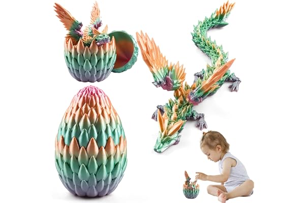 Dragon en Cristal Imprimé 3D dans Un œuf, Figurines de Dragon en Cristal Mystérieux Flexible, Jouets Réaliste de Articulé Dragon Mobile, Décoration de Maison et de Bureau à Domicile