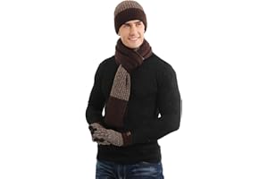 Hilmocho Uomo 3 Pezzi Cappello Sciarpa e Guanti Touch Screen Inverno Caldo Sciarpa Lunga a Maglia Guanti di Rivestimento Spessi Beanie