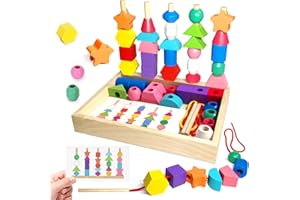 Chithor Jeux Montessori 3 en 1 Jouets de Perles de Laçage en Bois, Empilable y Enfiler Jouet, Jouets de Tri, Activite Enfant Jeu Educatif, Jouet Enfant Cadeau Fille Garcon 2 3 4 5 Ans