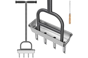 BeneLabel Aérateur de Gazon, Core de Pelouse Manuel Scarificateur Outil d'aération du Sol en Acier Inoxydable 4 Dents Creuse avec Plateau de Rangement pour Ameublir le Sol et Améliorer la Pelouse,93cm