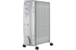 Haverland NYEC-11 - Radiateur bain d'huile électrique mobile, 3 puissances 1000 / 1300 / 2300 W, thermostat réglable, confort dans toutes pièces, Blanc