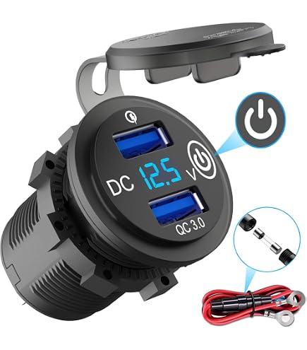 Presa USB 12 V con interruttore, Quick Charge 3.0, caricatore per auto, accendisigari da auto