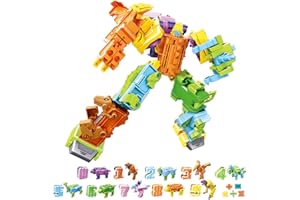 TUNJILOOL Dinosaurier Spielzeug Transforming Dino Roboter Toys, 20Packs Dino Number Dinobots Math DIY Dinosaur Educational Deformation Toys für Jungen Kinder ab 6+