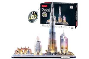 PARTY TOWN Puzzle 3D - Dubai Led City Line | Puzzle 3D dla dzieci i dorosłych, zestaw modelarski, prezent dla dzieci, puzzle 3D, dla dzieci od 8 lat, 182 elementy