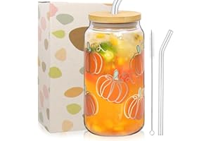 Mecctuck Gobelet en Verre avec Paille et Couvercle 500ML, Gobelet Paille, Verre a Matcha, Gobelets d'Halloween pour Café Glacé, Thé au Lait, Boissons Cola