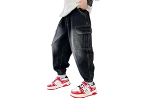 MEILONGER Pantalones Vaqueros Baggy para niños, con Cintura elástica, Moda Stretch, Pantalones de Mezclilla Tallas 8, 10-12, 14-16