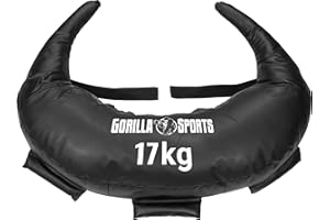 GORILLA SPORTS® Sacca Bulgara - Riempimento di Sabbia e Ghiaia d'Acciaio, Peso a Scelta (5, 8, 12, 17, 22,5 kg), Nero - Bulgarian Bag, Allenamento, Borsa Fitness, Sacco di Sabbia, Palestra