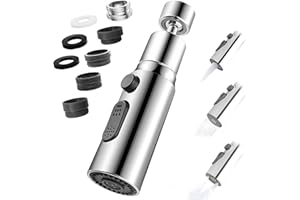 LUBEKAS Aireador Grifo Cocina Giratorio 360°, Ajustable 3 Modos Salida Agua, con 5 Adaptadores 20/22/24 mm, Grifo Dispositivo Anti Salpicadura con Universales Para Grifos de Cocina y Bañ