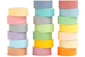 YUBX Pastel Washi Tape Set 20 Rolls Rainbow Writable Decorative Masking Tapes for Arts, DIY Crafts, Journals, Planners, Scrapbook, Wrapping