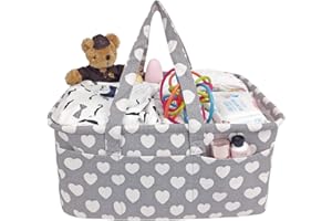 IVYH Panier de Couches pour Bébé, Mama Sac de rangement Compartiments détachables avec Poignées Enfant Douche Corbeilles Organiseur Chambre bebe(L'amour)