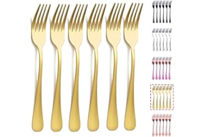 Kyraton Forchetta da tavola dorata 6 pezzi, forchette da 20,7 cm in acciaio inossidabile placcatura in titanio oro Argenteria da sposa, set di 6 forchette dorate
