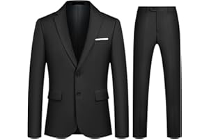 Autsel Traje para Hombre de 2 Piezas de Color Liso con Dos Botones de Trabajo Business Vestido Slim Fit (Blazer + Pantalones)