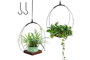 ‎MUMISUTO mumisuto 2 Stück Blumenampel Hängend Innen mit Stabil Holzsockel, Moderne Boho Hängetopf für Pflanzen, Zimmer Deko Aesthetic, Hängepflanzen Topf für Kleine bis Mittelgroße Pflanzen (Schwarz1)