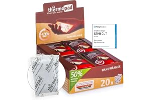 THERMOPAD handvärmare - ORIGINALET: 20 par värmekuddar för 12 timmars värme I 50% mindre plast I Färdiga fickvärmare I Värmed
