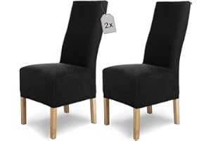 ‎SH SCHEFFLER-HOME LIVE HOMESTYLE SCHEFFLER-Home Stuhlhussen Stretch Luna-Lang/Stuhlüberzug 2er Set Schwarz/elastische Flanell Stuhlabdeckungen/Stuhlhussen Schwingstühle/Spann-Bezug Stuhl Überwurf als eleganter Schonbezug