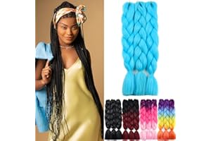 YAMEL Braiding Hair Extension,Kanekalon Braiding Hair for Braiding Crochet Twist Box Braids Hair 24Inch 3pcs Light Blue Jumbo Braiding Hair
