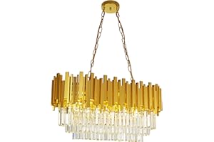 Seenvlog Modern Luxury Crystal Pendant Light Golden Crystal Chandelier 3-Tier Raindrop Chandelier Light Fixture Flush Mount Ceiling Light for Dining Room Living Room Table Foyer,L80cm*W30cm E14x8