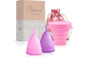 Bibrad Coppetta Mestruale - 2 Coppette Mestruali Taglia M e L, 1 Sterilizzatore, 1 Borsa da Trasporto - 100% Morbida Silicone di Grado Medico Lavabile e Riutilizzabile (M-L)