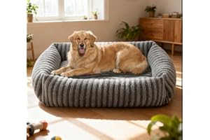 Pawk Hundebett große Hunde, Hundebett Waschbar abnehmbar mit Erhöhte Ränder, rutschfeste Hundekorb mit bequemem Kaninchenwolle-Bezug, 76 x 61 x 20 cm