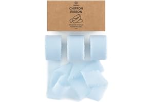 Vitalizart Cinta de Seda de Gasa Azul Claro 2,5 cm x 19,2 m, Tejido con Flecos, Paquete Ecológico para Invitaciones de Boda, Ramos de Novia, Decoraciones, Envolver Regalos