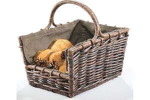 ‎KOBOLO Kobolo Kaminholzkorb aus Rattan | 50x38x33 cm | braun | robuster Holzkorb mit abnehmbarem Stoffeinsatz | praktische Holztrage für Brennholz & Feuerholz | dekorativer Korb zur Holzaufbewahrung