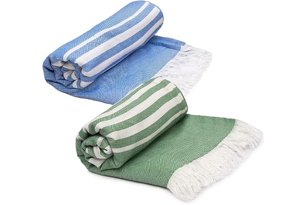 Mush Bamboo Turkish Towel 100% Bamboo Ultra Soft, Absorbent & Quick Dry Towel for Bath, Beach, Pool, Travel, Spa and Yoga 29 x 59 Inches (Blue & Dk. Green)