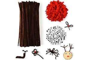 PLULON 922 Piezas Limpiapipas Navideños Juego de Manualidades Limpiapipas Marrón Tallos de Chenilla con Pompones Rojos Ojos Saltones para Suministros de Manualidades Navideñas (Brown, Red)