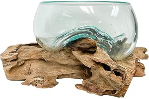 My Family House Melted Glass Bowl on Wood Fair Trade Handmade Ornament Various Sizes Unique Eco-Friendly Recycled Drift Wood Rustic