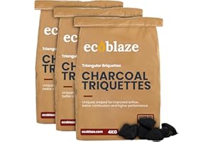 Ecoblaze 12Kg Charcoal Triquettes - BBQ Charcoal Briquettes Designed for Optimum Airflow for Even Heat and almost Instant Lighting