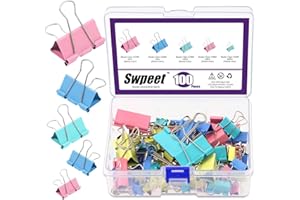 Swpeet 100pcs couleur métallique cartable, clip papier, clip pliant, clip de clip papier 5 tailles grand, moyen, petit, x petit et micro pour le Bureau, la maison, l'école, la salle de classe