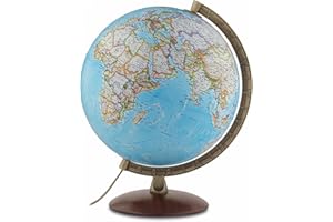 Tecnodidattica – Globe terrestre National Geographic Edge Classic | Cartographie physique et politique | Lumineux | Socle en bois et méridien en métal | Textes en français | Diamètre 30 cm