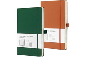 HOMEMARS Cuaderno A5, Rayado,200 páginas, 100 g/m Diario, A5 Notebook, Journal, Papel grueso de primera calidad,Paquete de 2, Lazo Para Bolígrafo,Perfecto para oficina, Marrón Verde