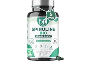 PURE LAB NUTRITION Spiruline Bio - 600 Comprimés Vegan, Cure 5 Mois - Jusqu'à 21% Phycocyanine et 69% Protéines - Séchée à Froid - Antioxydant, Energie, Immunité - Sans Excipient ni Additif - Marque Française