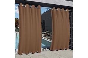 Clothink Outdoor Vorhänge Wasserfest Sonnenschutz Winddicht Rostfrei Schnelltrocknend mit Ösen für Terrasse Garten Balkon Familienhaushalte einfache Montage farbecht(132x245cm, 1 Stück, Braun)