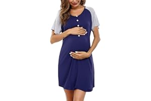 Uniexcosm Women's Maternity Nightdress Button Breastfeeding Nightwear Soft Nursing Nightgown for Pregnancy Short Sleeve Maternity Pyjamas Loungewear