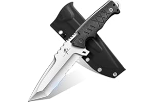Purple Dragon Couteau de Plein Air Fixe (avec Gaine Kydex) - Lame Tanto Fixe Monobloc en Acier D2 - Couteau de Survie avec Manche G10 pour Camping, Cadeau Homme, Noir