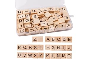 FRUHLING Lot de 100 lettres Scrabble en bois de A à Z - Puzzle - Lettres de l'alphabet en bois - Pour jeux de société, mariage, cadre d'art mural, bricolage