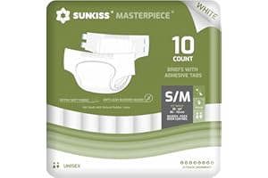 SUNKISS Masterpiece Pañales para Adultos con Máxima Absorción, Bragas Absorbentes Unisex para Incontinencia, Mujeres y Hombres, Protección Durante la Noche, Blanco, Talla S/M, 10 Unidades