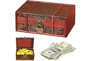 FENYW Vintage Holz Schatztruhe, Holz Aufbewahrung Schatzkiste, Holztruhe Schatzkiste, Schatztruhe mit Schloss, Schatztruhe aus Holz für Aufbewahren und Dekorieren Geschenke - 23 x 16 x 10cm