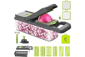 Housiwill Gemüseschneider, 16 IN 1 Gemüsehobel, Vegetable Chopper mit 8 Auswechselbaren Klingen, Gemüse Schneider für Obst Gemüse, Kartoffeln, Karotten und Zwiebeln, Bestes Küchengeschenk - Grau