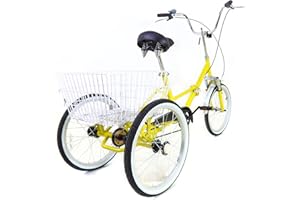 DSYOGX 20 Inch Adult Tricycle, Single Speed Foldable Tricycle with Large-Capacity Basket, Adjustable Saddle and Handlebars Height 3 Wheel Bike for Adult, Seniors, Entertainment, Shopping, Exercise