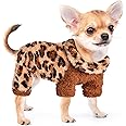 Leopard Turtleneck Dog Pajamas for Small Dogs, Fleece Dog Sweater, Winter Cute Tiny Dog Clothes Outfit Puppy Pajamas Pet Jumpsuits Cat Clothing (Small)