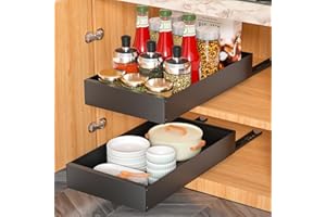 PNNP Cajones Extraibles para Cocina 2 Piezas: Cajón Telescópico Adhesivo Cocina Bandeja Extraible Armario Organizador (25cm Ancho x 43cm Profundidad x 7cm Alto) - Negro