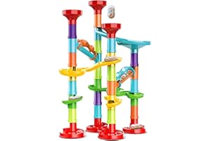 OUOOBEA 50Pcs Marble Run Set, Building Blocks Construction Coaster Game, Maze Race with 15 Glass Marbles for Kids, Educational Race Track Game Birthday Gifts